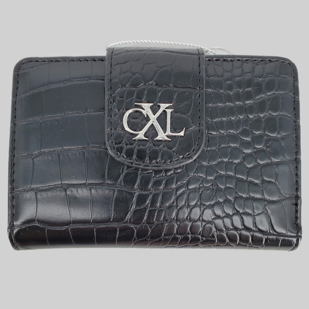 CXL by Christian Lacroix Forestis Croco‎ Bi Fold Wallet Black Faux Leather